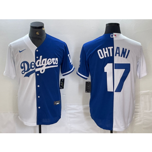 MLB Dodgers 17 Shohei Ohtani White Blue Split Nike Cool Base Men Jersey