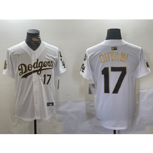 MLB Dodgers 17 Shohei Ohtani White Gold 2024 World Series Cool Base Men Jersey with 34 Patch