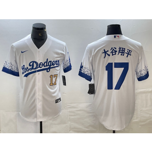 MLB Dodgers 17 Shohei Ohtani White Gold City Connect Nike Cool Base Men Jersey