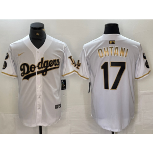 MLB Dodgers 17 Shohei Ohtani White Gold Cool Base Men Jersey