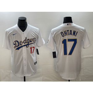 MLB Dodgers 17 Shohei Ohtani White Gold Nike Cool Base Men Jersey