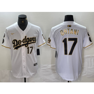 MLB Dodgers 17 Shohei Ohtani White Gold Nike Cool Base Men Jersey