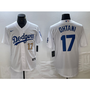MLB Dodgers 17 Shohei Ohtani White Gold Nike Cool Base Men Jersey