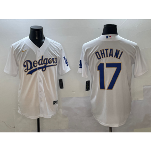 MLB Dodgers 17 Shohei Ohtani White Gold Nike Cool Base Men Jersey