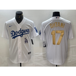MLB Dodgers 17 Shohei Ohtani White Gold Nike Cool Base Men Jersey