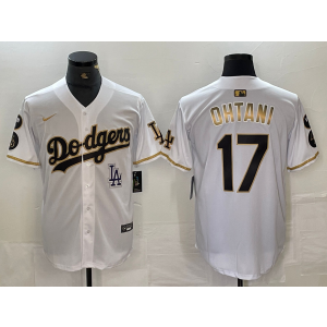 MLB Dodgers 17 Shohei Ohtani White Gold Nike Cool Base Men Jersey