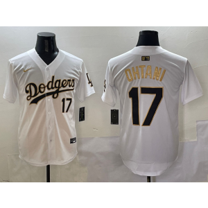 MLB Dodgers 17 Shohei Ohtani White Gold Nike Cool Base Men Jersey