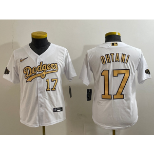 MLB Dodgers 17 Shohei Ohtani White Gold Nike Cool Base Youth Jersey