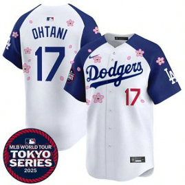MLB Dodgers 17 Shohei Ohtani White Royal 2025 Tokyo Series Nike Cool Base Men Jersey