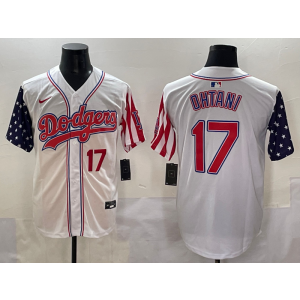 MLB Dodgers 17 Shohei Ohtani White USA Flag Nike Cool Base Men Jersey