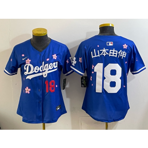 MLB Dodgers 18 山本由伸 Blue Toyko Nike Cool Base Women Jersey