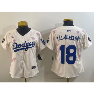 MLB Dodgers 18 山本由伸 Cream 2025 Tokyo Series Nike Cool Base Women Jersey