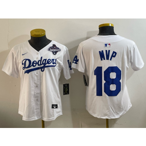 MLB Dodgers 18 MVP White 2025 World Series Champion Nike Cool Base Women Jersey