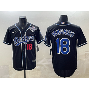 MLB Dodgers 18 Yamamoto Black 2025 World Series Champion Nike Cool Base Men Jersey 1