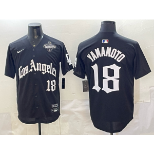 MLB Dodgers 18 Yamamoto Black 2025 World Series Champion Nike Cool Base Men Jersey