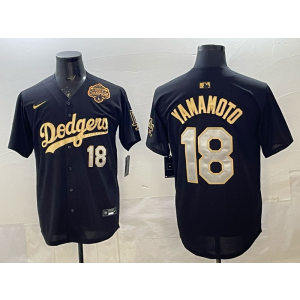 MLB Dodgers 18 Yamamoto Black Gold 2025 World Series Champion Nike Cool Base Men Jersey 1