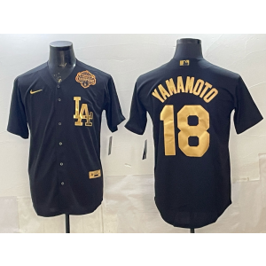MLB Dodgers 18 Yamamoto Black Gold 2025 World Series Champion Nike Cool Base Men Jersey