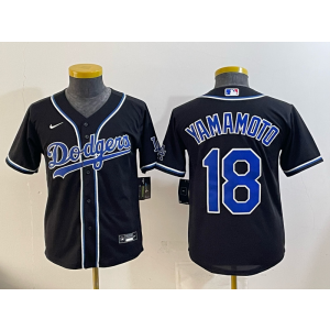 MLB Dodgers 18 Yamamoto Black Nike Cool Base Youth Jersey