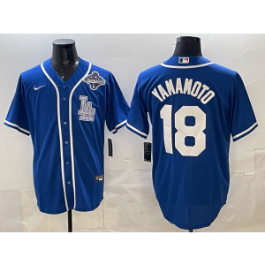 MLB Dodgers 18 Yamamoto Blue 2025 World Series Champion Nike Cool Base Men Jersey 1