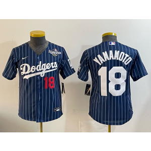 MLB Dodgers 18 Yamamoto Blue 2025 World Series Nike Cool Base Youth Jersey
