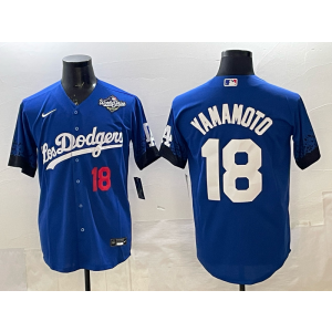 MLB Dodgers 18 Yamamoto Blue City 2025 World Series Nike Cool Base Men Jersey