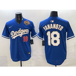 MLB Dodgers 18 Yamamoto Blue Gold Blue 2025 World Series Champion Nike Cool Base Men Jersey