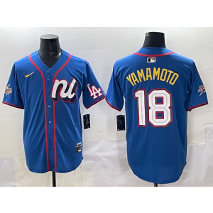 MLB Dodgers 18 Yamamoto Blue National League 2025 All Star Nike Cool Base Men Jersey