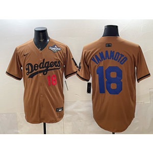 MLB Dodgers 18 Yamamoto Brown 2025 World Series Nike Cool Base Men Jersey