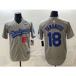 MLB Dodgers 18 Yamamoto Grey 2025 World Series Nike Cool Base Men Jersey