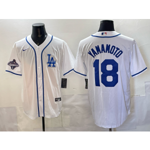 MLB Dodgers 18 Yamamoto White 2025 World Series Champion Nike Cool Base Men Jersey 1