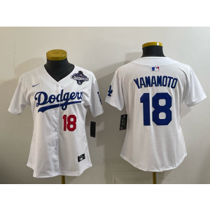 MLB Dodgers 18 Yamamoto White 2025 World Series Champion Nike Cool Base Youth Jersey