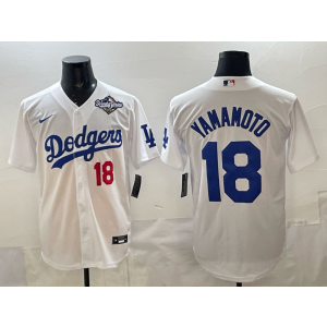 MLB Dodgers 18 Yamamoto White 2025 World Series Nike Cool Base Men Jersey