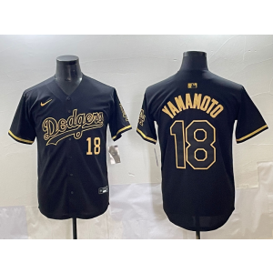 MLB Dodgers 18 Yoshinobu Yamamoto Black Gold Nike Cool Base Men Jersey