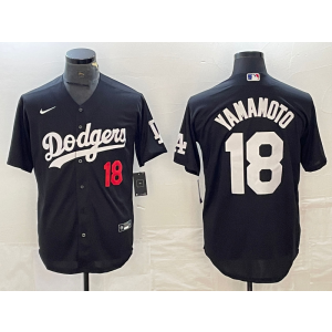 MLB Dodgers 18 Yoshinobu Yamamoto Black Nike Cool Base Men Jersey
