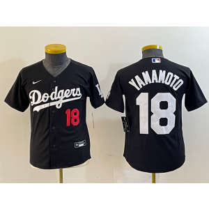 MLB Dodgers 18 Yoshinobu Yamamoto Black Nike Cool Base Youth Jersey