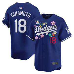 MLB Dodgers 18 Yoshinobu Yamamoto Blue 2025 Takashi Murakami Nike Cool Base Men Jersey