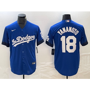 MLB Dodgers 18 Yoshinobu Yamamoto Blue City Connect Cool Base Men Jersey