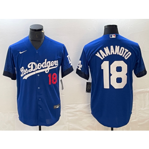 MLB Dodgers 18 Yoshinobu Yamamoto Blue City Connect Nike Cool Base Men Jersey