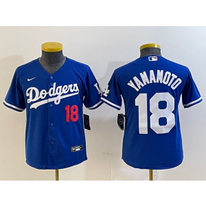 MLB Dodgers 18 Yoshinobu Yamamoto Blue Nike Cool Base Youth Jersey