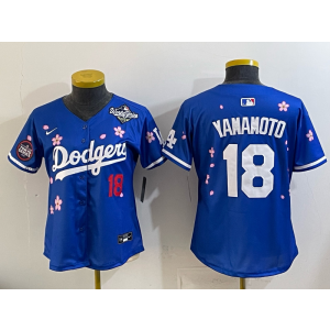 MLB Dodgers 18 Yoshinobu Yamamoto Blue Toyko 2025 World Series Nike Cool Base Women Jersey