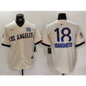 MLB Dodgers 18 Yoshinobu Yamamoto Cream 2024 City Connect Nike Cool Base Men Jersey