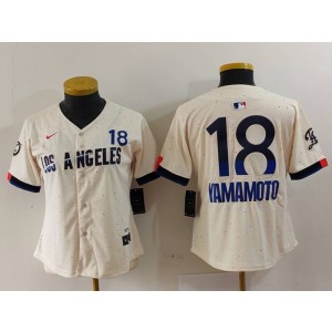 MLB Dodgers 18 Yoshinobu Yamamoto Cream 2024 City Connect Nike Cool Base Women Jersey