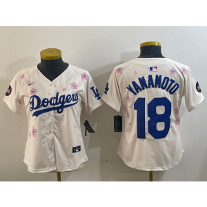 MLB Dodgers 18 Yoshinobu Yamamoto Cream 2025 Tokyo Series Nike Cool Base Women Jersey