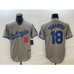 MLB Dodgers 18 Yoshinobu Yamamoto Grey Nike Cool Base Men Jersey