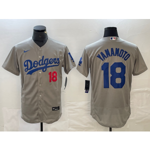 MLB Dodgers 18 Yoshinobu Yamamoto Grey Nike Flexbase Men Jersey