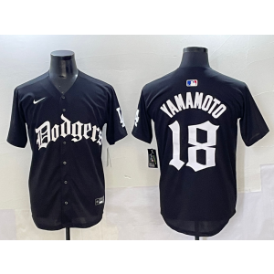 MLB Dodgers 18 Yoshinobu Yamamoto New Black Nike Cool Base Men Jersey