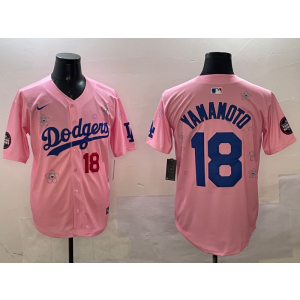 MLB Dodgers 18 Yoshinobu Yamamoto Pink 2025 Tokyo Series Nike Cool Base Men Jersey