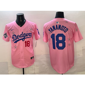 MLB Dodgers 18 Yoshinobu Yamamoto Pink Tokyo World Series Champion Nike Cool Base Men Jersey