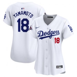 MLB Dodgers 18 Yoshinobu Yamamoto White 2024 World Series Champions Cool Base Women Jersey(Run Small)