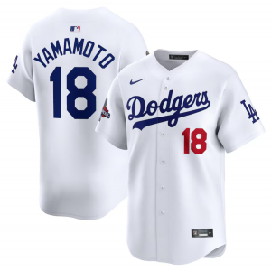 MLB Dodgers 18 Yoshinobu Yamamoto White 2024 World Series Champions Nike Cool Base Men Jersey